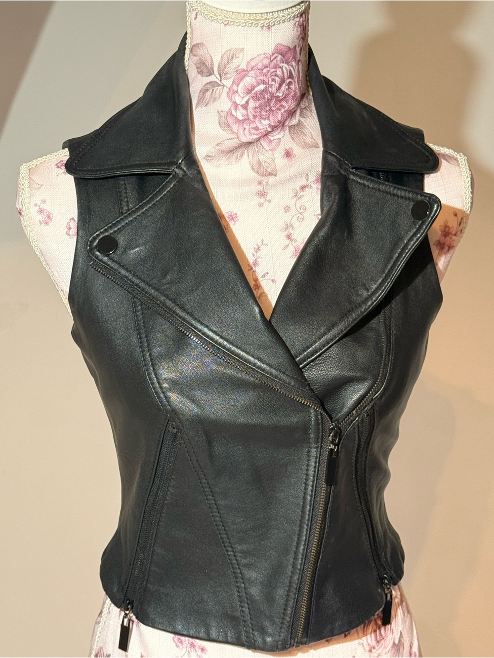 bebe Black Faux Leather Moto Vest
